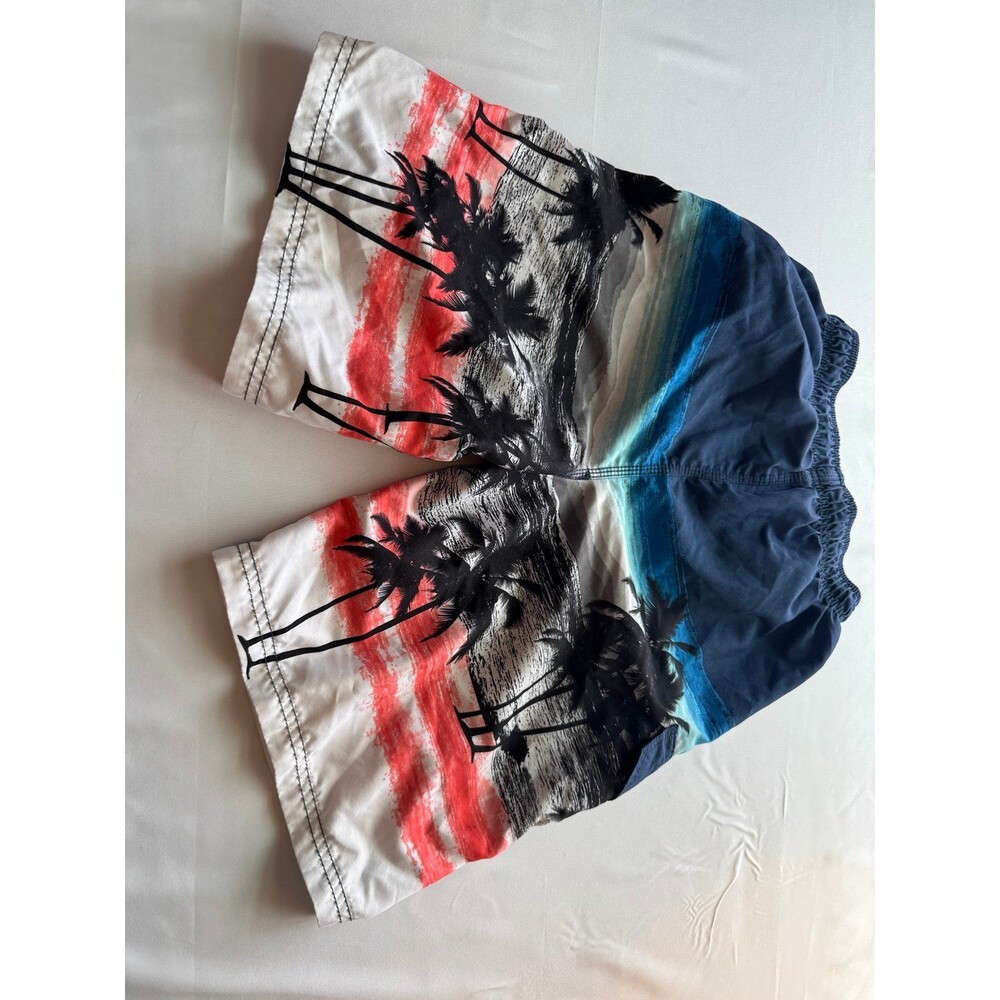 Okanu Brand, Blue & Red Striped Swim Trunks W/Tropical Print, Boy’s (Sz L 14/16) - Picture 5 of 7